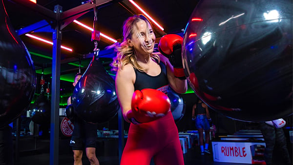 Rumble Boxing Trainer Kasey on the Bags